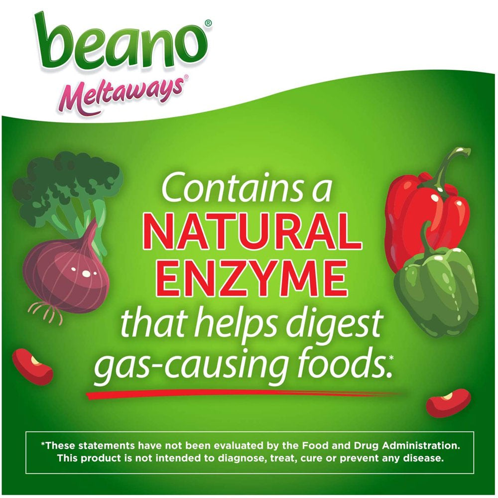 Beano Meltaways, Gas Prevention & Digestive Enzyme Supplement, Strawberry Flavor, 15 Count