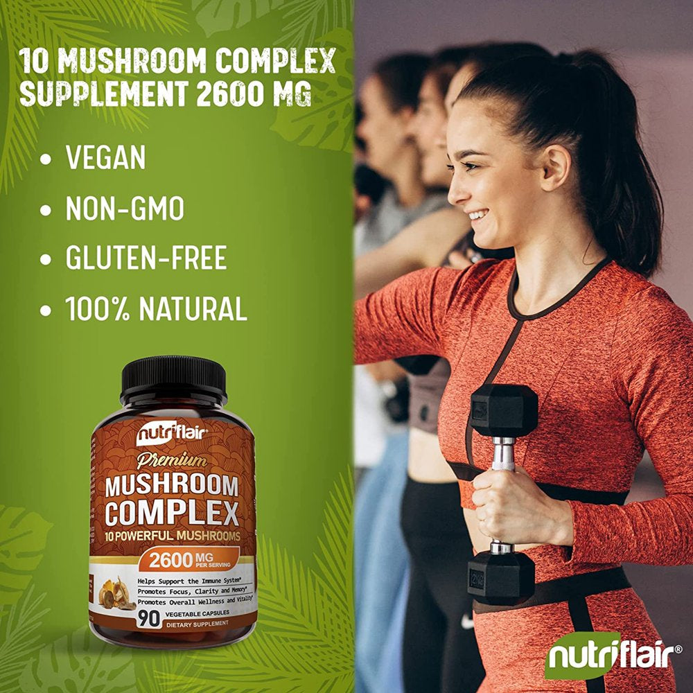 Nutriflair Mushroom Complex Supplement with Lion'S Mane Cordyceps 90 Vegetable Capsules