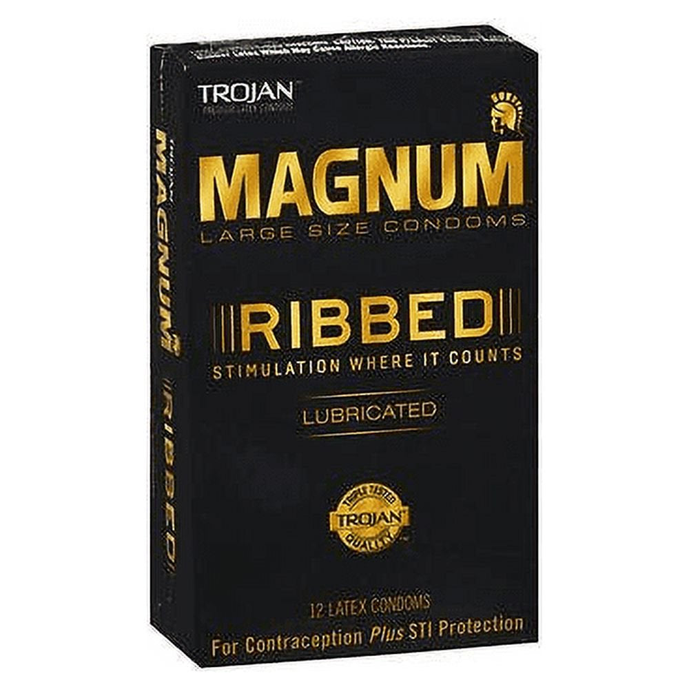 Trojan Magnum Heightened Condom Sliky Smooth Ribbed Lubricated 12Ct, 5-Pack