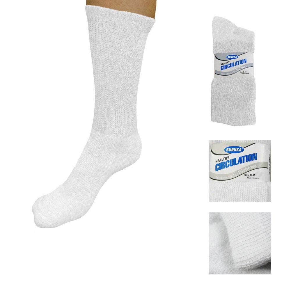 3 Pairs Diabetic Crew Circulation Socks Health Support Cotton Loose Fit Sz 9-11