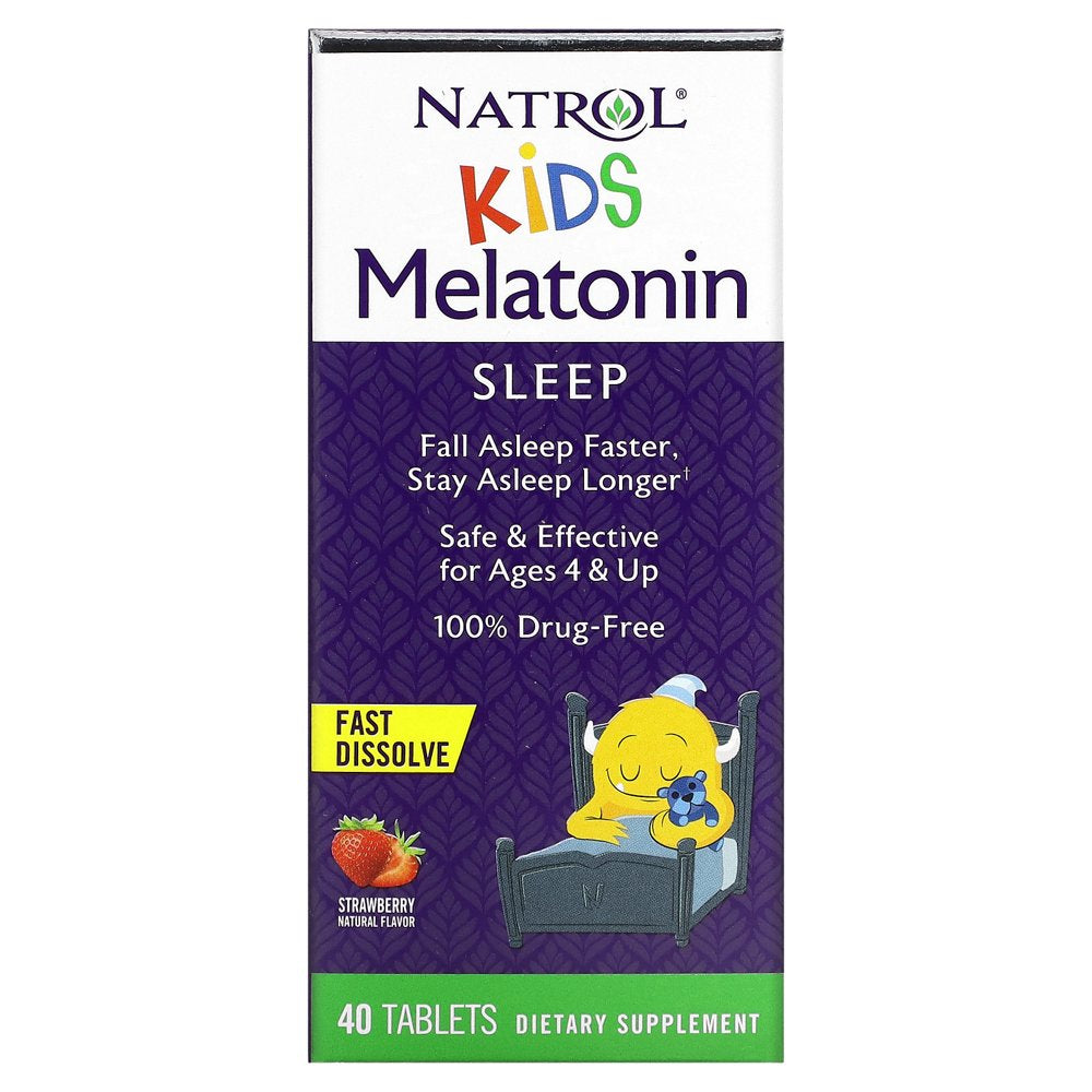 Natrol, Kids, Melatonin, Ages 4 Up, Strawberry, 40 Tablets