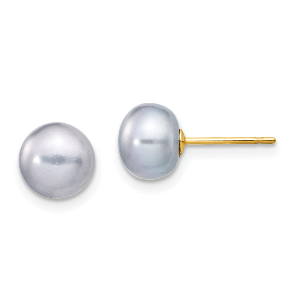 14K 7-8Mm Grey Button FW Cultured Pearl Stud Post Earrings X70BG