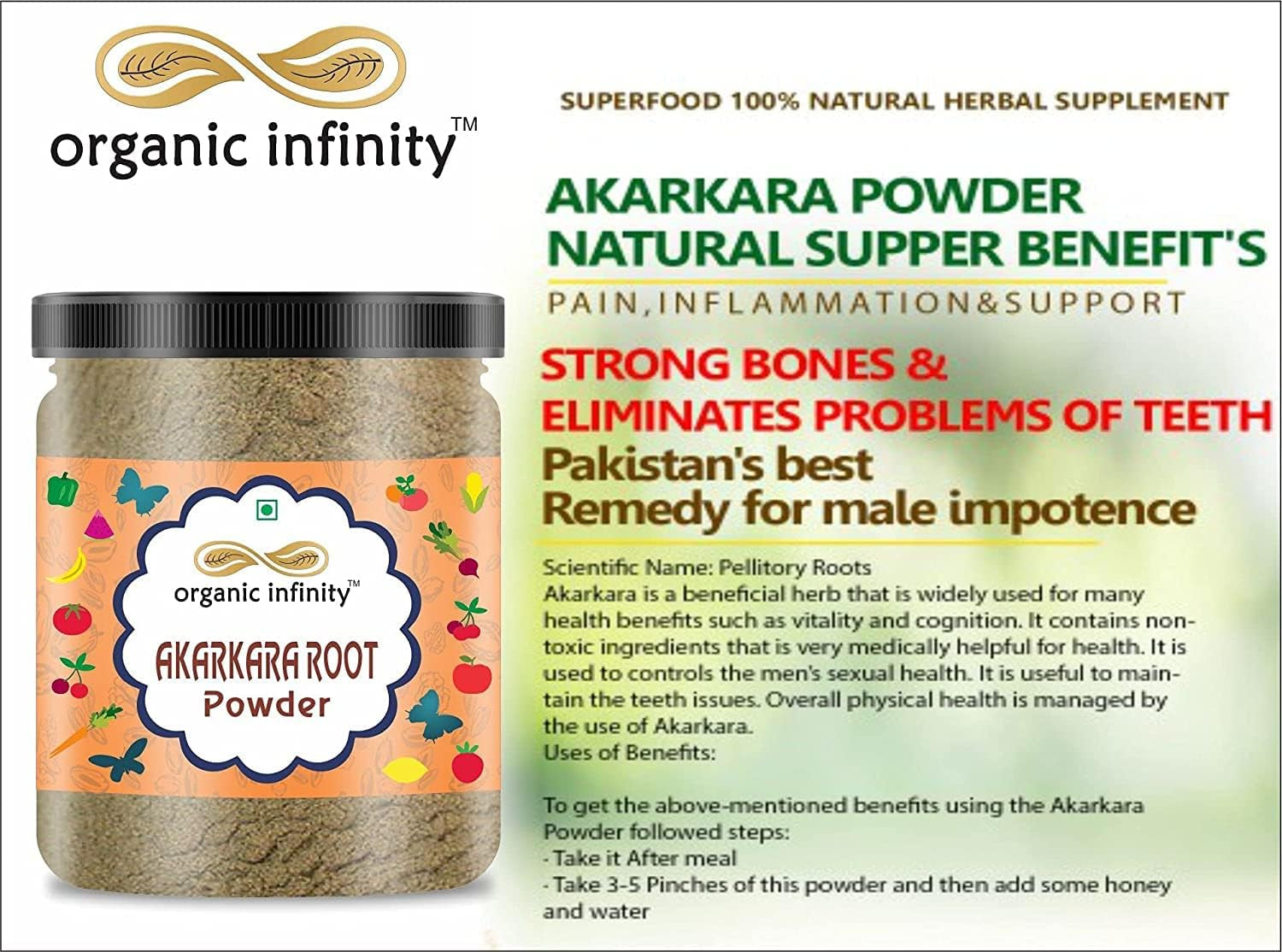 Metrol Akarkara Root Powder | Anacyclus Pyrethrum | Pellitory Root Powder- 500 GM by Organic Infinity