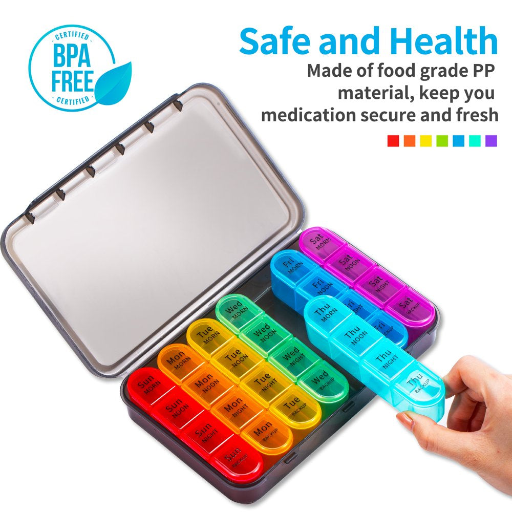 Zoksi Weekly Pill Organizer 4 Times a Day, 7 Day Pill Box Case for Travel, Large Medication Container for Daily Vitamin and Medicine, with Portable Compartments