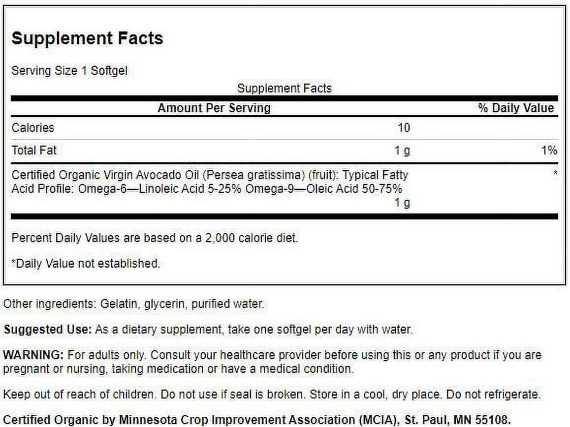 Swanson Avocado Oil - Natural Supplement Full of Essential Fatty Acids Promoting Healthy Cholesterol, Skin, and Joint Support - Made with Organic Avocado Oil - (60 Softgels, 1G Each)
