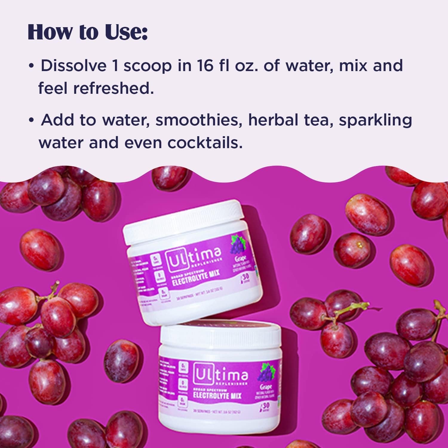 Ultima Replenisher Hydration Electrolyte Powder- Keto & Sugar Free- at Home & on the Go Convenience Bundle- Feel Replenished, Revitalized- Grape, 30 Serving Canister & 20 Serving Stickpack​