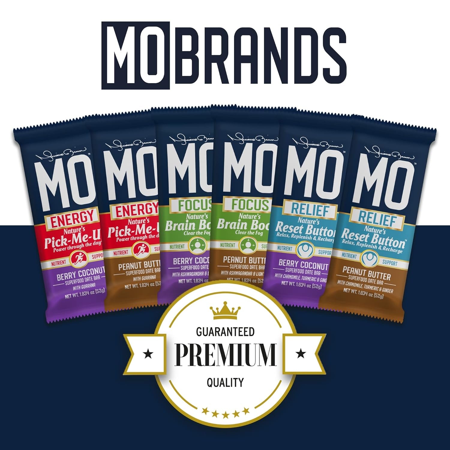 "MO FOCUS" BARS – All-Natural Superfood Date Bar - Brain Boost Snack Bars with Ashwagandha & Lion'S Mane, 52 G (12 Bars in a Box)(Berry Coconut)