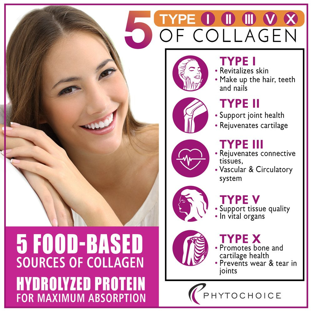 Multi Collagen Pills (Types I-II-III-V-X) Pure Hydrolyzed Collagen Protein Peptides-Collagen Supplements for Women and Men, Anti-Aging Collagen for Skin Hair Growth Nails Joints-90 Collagen Capsules