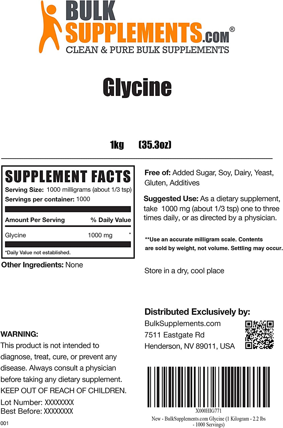 BULKSUPPLEMENTS.COM Glycine Powder 1KG, with NAC Powder (N-Acetyl L-Cysteine) 100G, Creatine Monohydrate Powder (Micronized Creatine) 500G & L-Lysine Powder (L-Lysine Hcl) 1KG Bundle