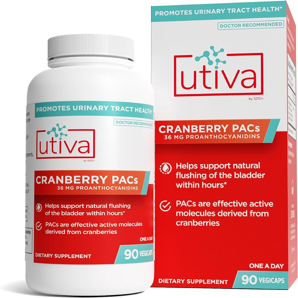 Utiva Cranberry Pacs Clinically Proven 36Mg Pacs for UTI Avoidance - Cranberry Supplement for Urinary Tract Health for Women and Men 90 Cranberry Extract Pills for Bladder Health, 90 Vegi Capsules 90 Count (Pack of 1)