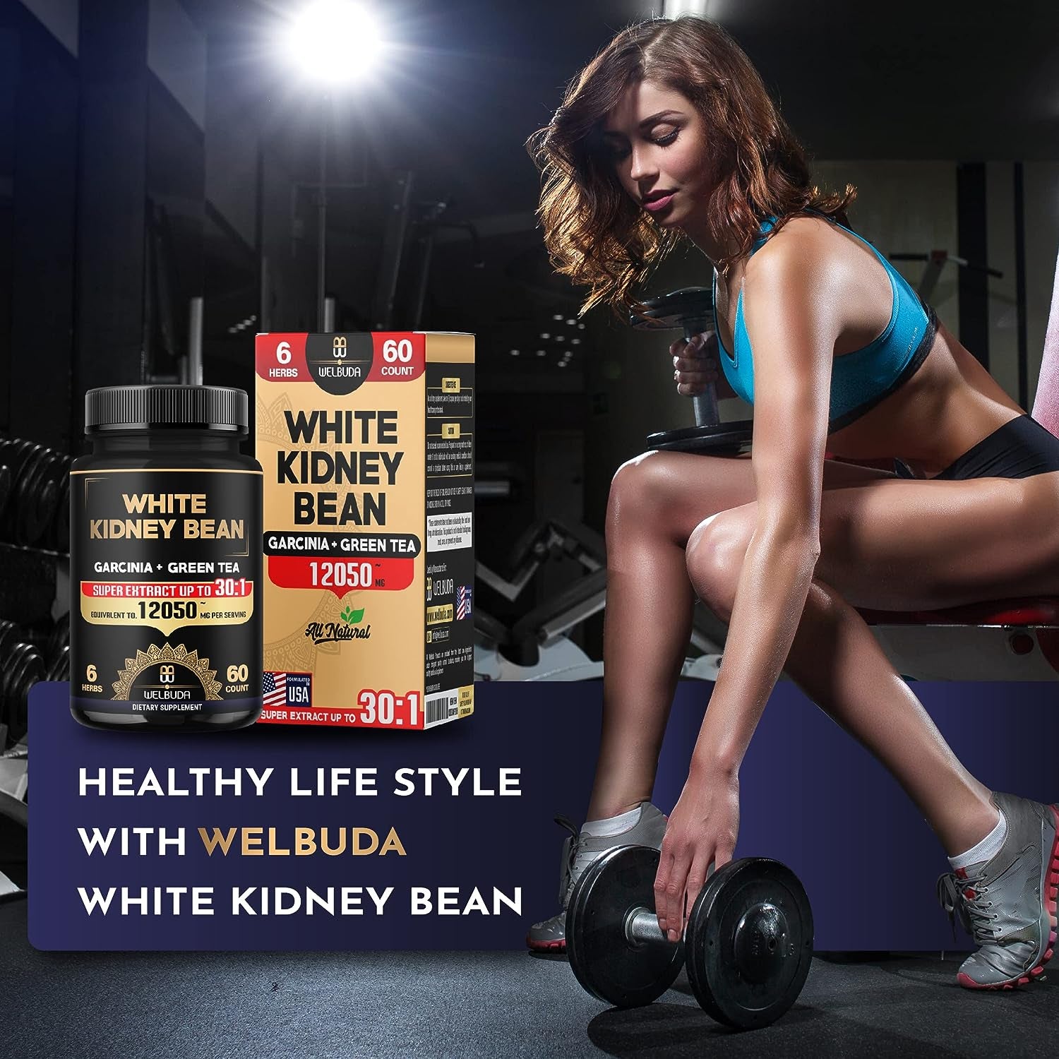 6In1 White Kidney Bean Extract 30:1 Capsules - 12050Mg 60 Counts 2 Months - with Garcinia Cambogia, Green Tea, Olive Leaf, Green Coffee Bean & Black Pepper - Body Health, Strength & Immune Support