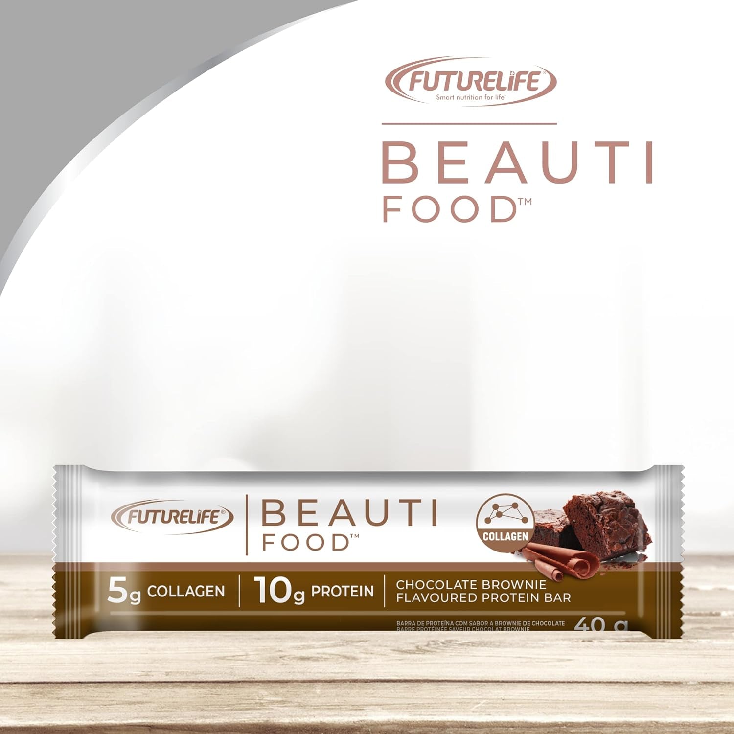 FUTURELIFE Beauti Food | Nutritional Bar | Chocolate Brownie Flavor | 40G/1.4Oz * 20 Bars | 5 Pack | 5G Collagen | High in Protein |