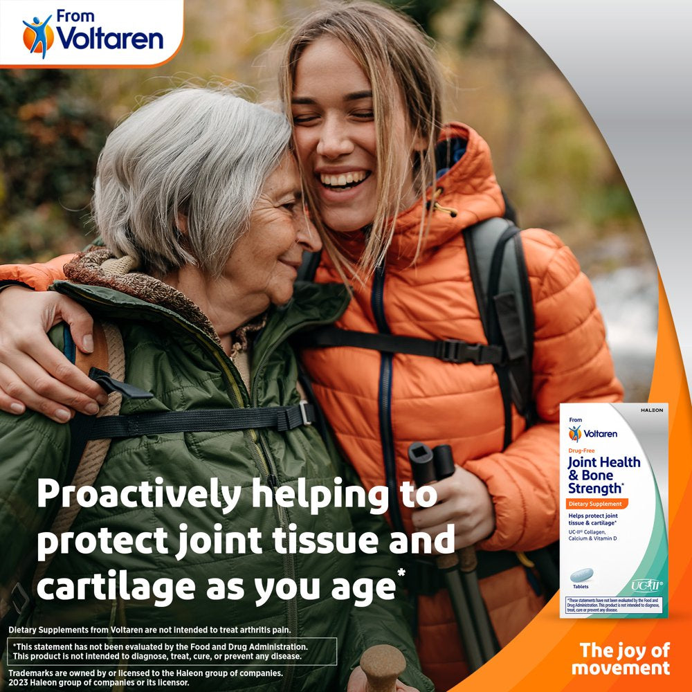 Joint Health & Bone Strength Dietary Supplement from Voltaren, with UC-II® Collagen, Calcium, and Vitamin D – 30 Count Bottle