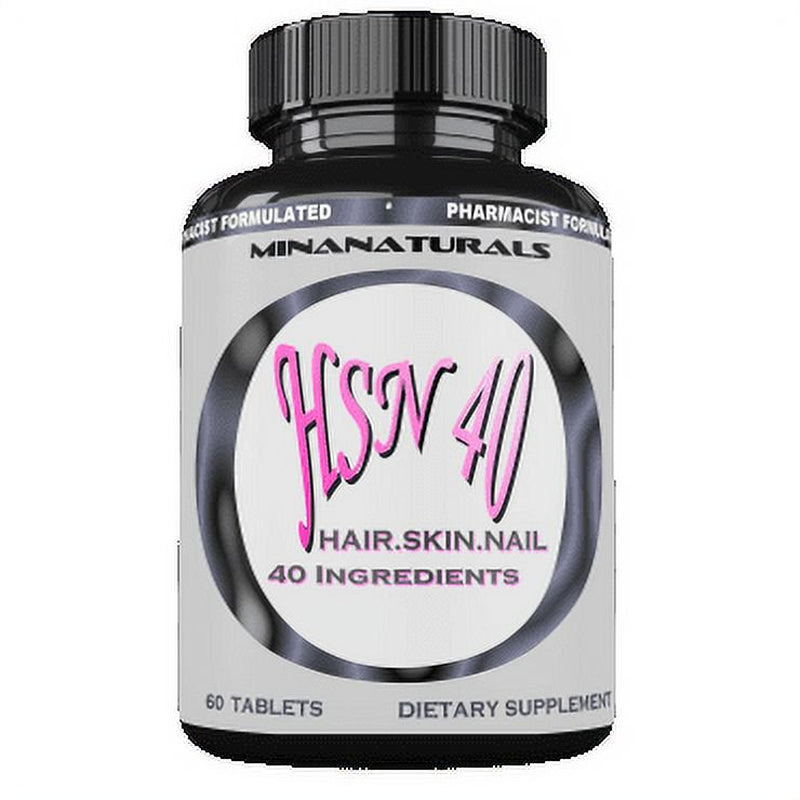 HSN 40 Hair Growth Supplement. Vitamins, Minerals, Amino Acids, Biotin 10000 Mcg, Keratin, Collagen, for Thicker, Stronger Hair. Tight, Smooth and Soft Skin. Healthy Nails. 60 Tablets