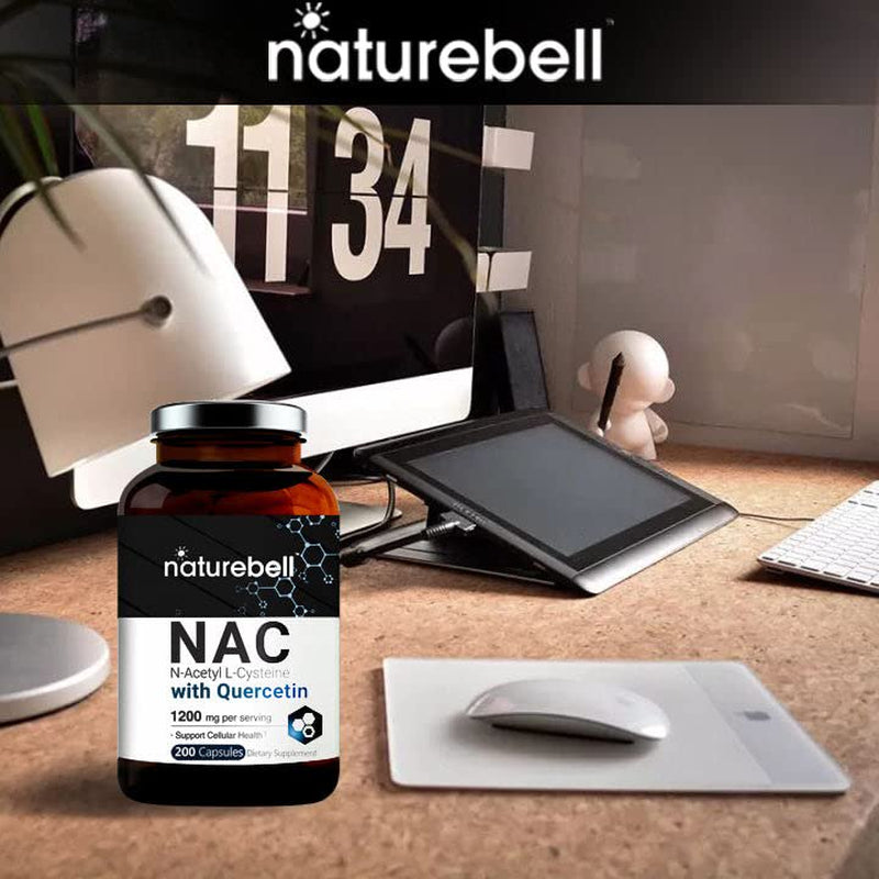 N-Acetyl-Cysteine (NAC) 1200Mg per Serving, 200 Capsules, NAC 600Mg with Quercetin per Capsule, Double Strength NAC Supplements, Support Liver & Lung Health, Non-Gmo, No Gluten