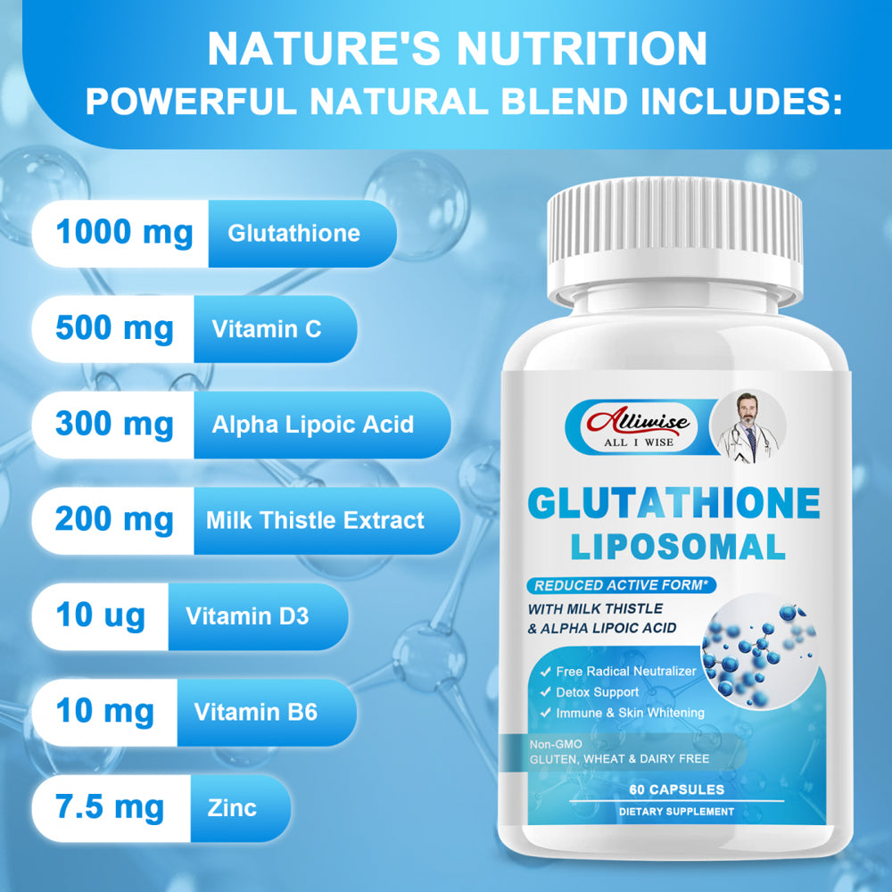 Alliwise Liposomal Glutathione Supplement 1800Mg - Natural Liver Detox & Antioxidant Support - Vegan, Non-Gmo, Gluten-Free - 120 Capsules