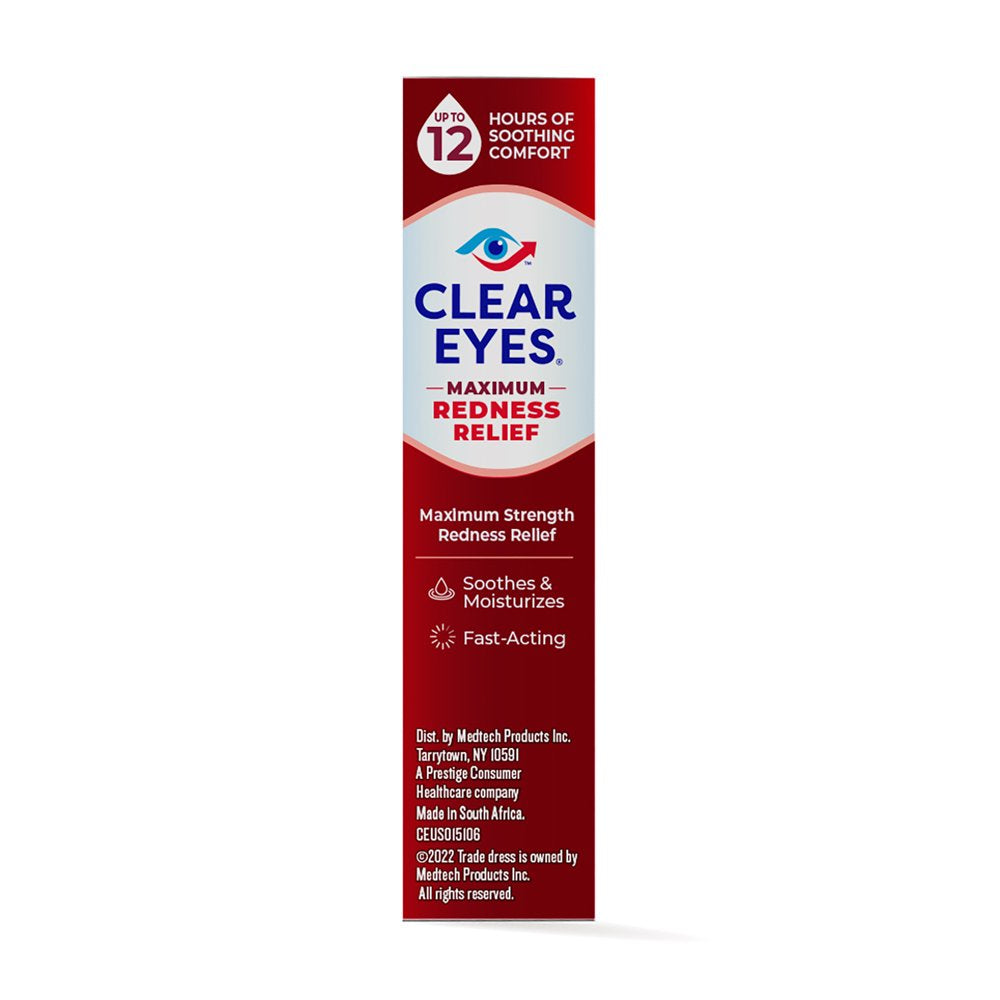 (2 Pack) Clear Eyes Maximum Redness Eye Relief Lubricant Eye Drops, 0.5 Fl Oz