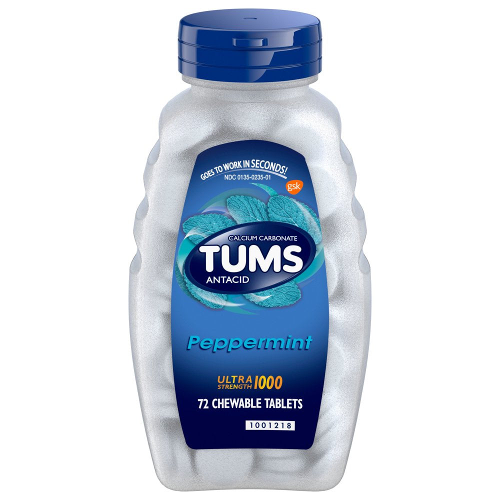 Tums Ultra Strength 1000 Antacid Chewable Tablets, Peppermint, 72 Ct