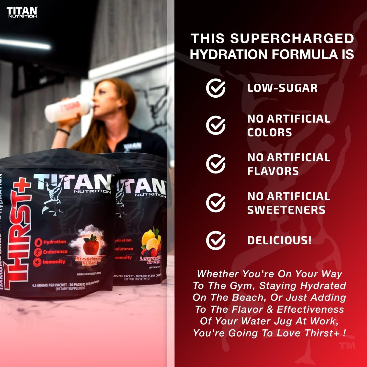 Titan Nutrition Thirst+ Electrolytes Powder & Vitamin Replenishment Packets, 30 Serv - Energy Boost, Focus, Stamina - Vitamin C, B12, Magnesium, Sodium, Potassium