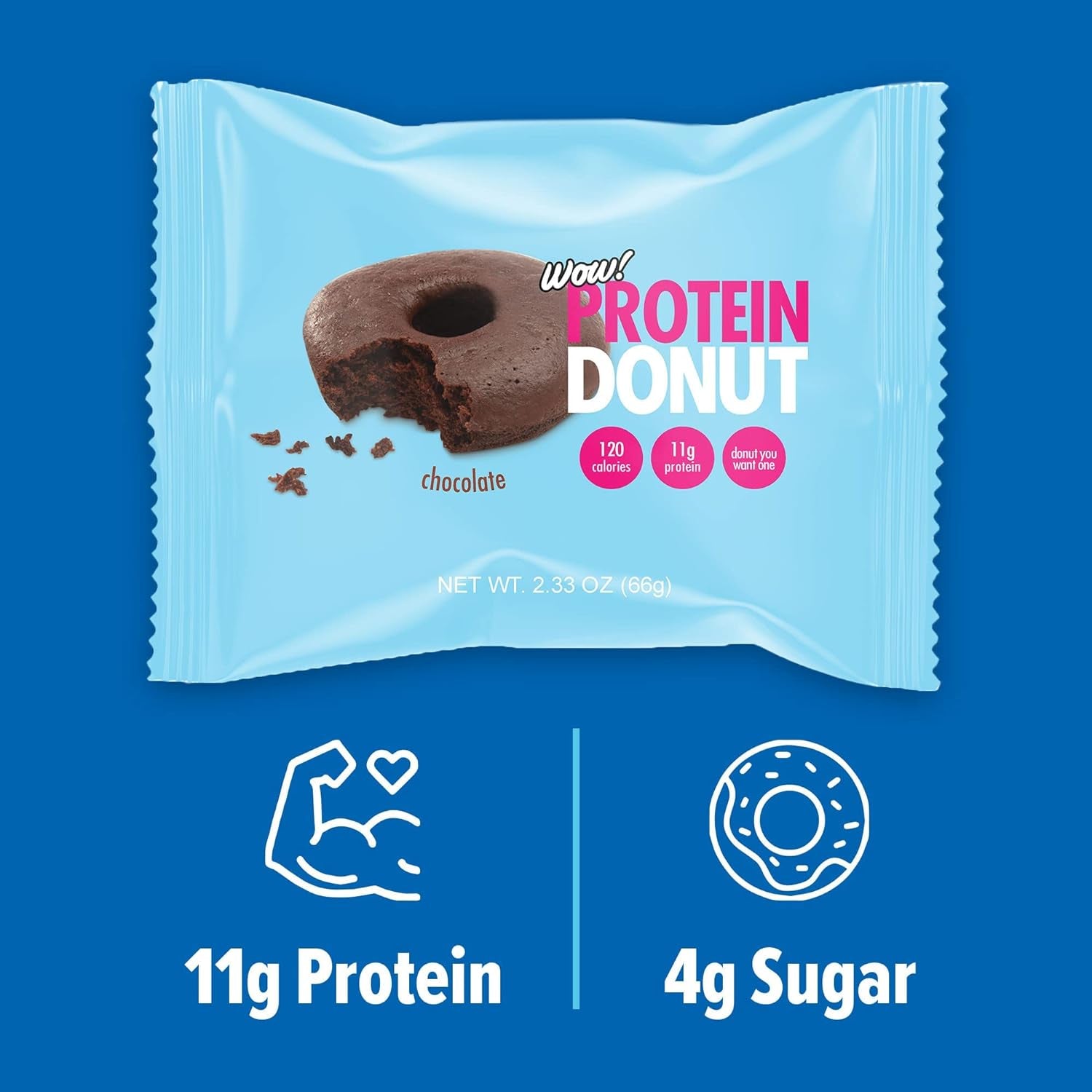 Wow! Protein Donuts, High Protein Snacks, Low Carb, Low Calorie, & Low Sugar, Healthy Snack with 11G of Protein (Chocolate, Pack of 12) (Chocolate, 12 Pack)