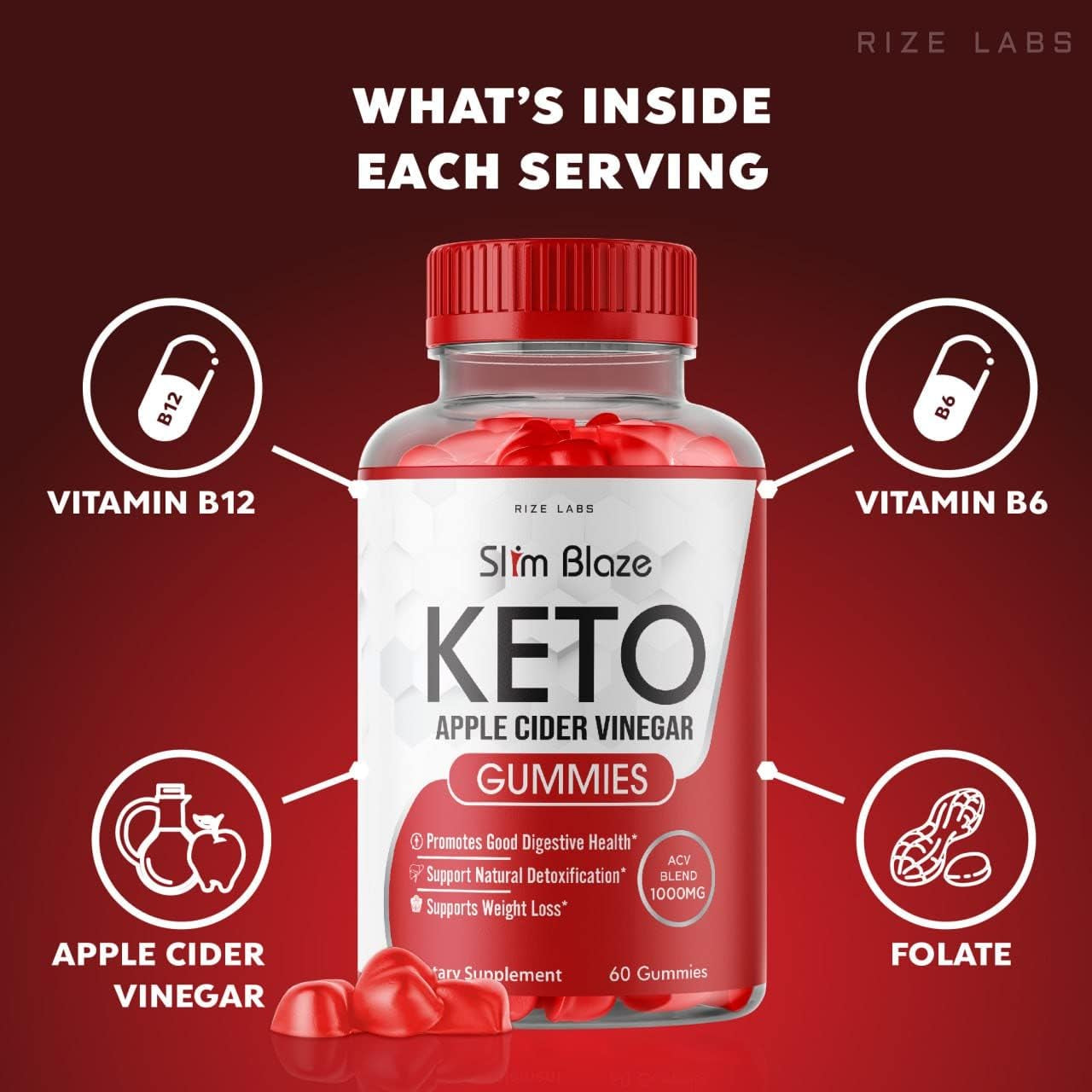 (2 Pack) Slim Blaze Keto Gummies ACV Apple Cider Vinegar Gummies (120 Gummies)