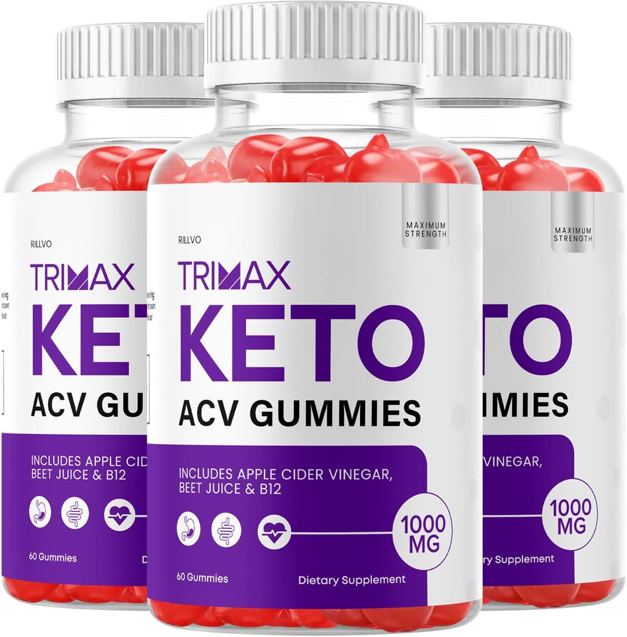 (3 Pack) Trimax Keto Gummies Advanced Formula Trimax Keto ACV Gummies Apple Cider Vinegar (180 Gummies)