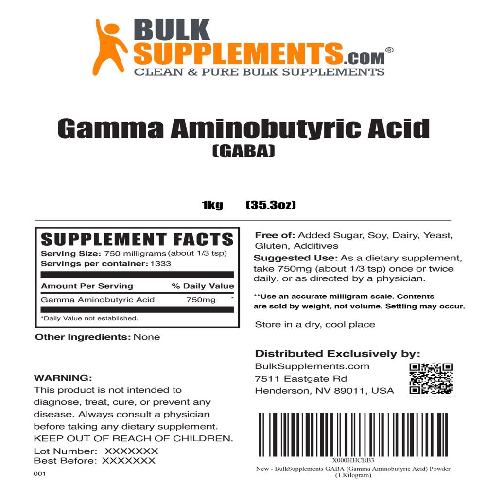 Bulksupplements.Com GABA (Gamma Aminobutyric Acid) Powder - Sleep Supplement - GABA 750Mg - Focus Aid - Butyric Acid (1 Kilogram)