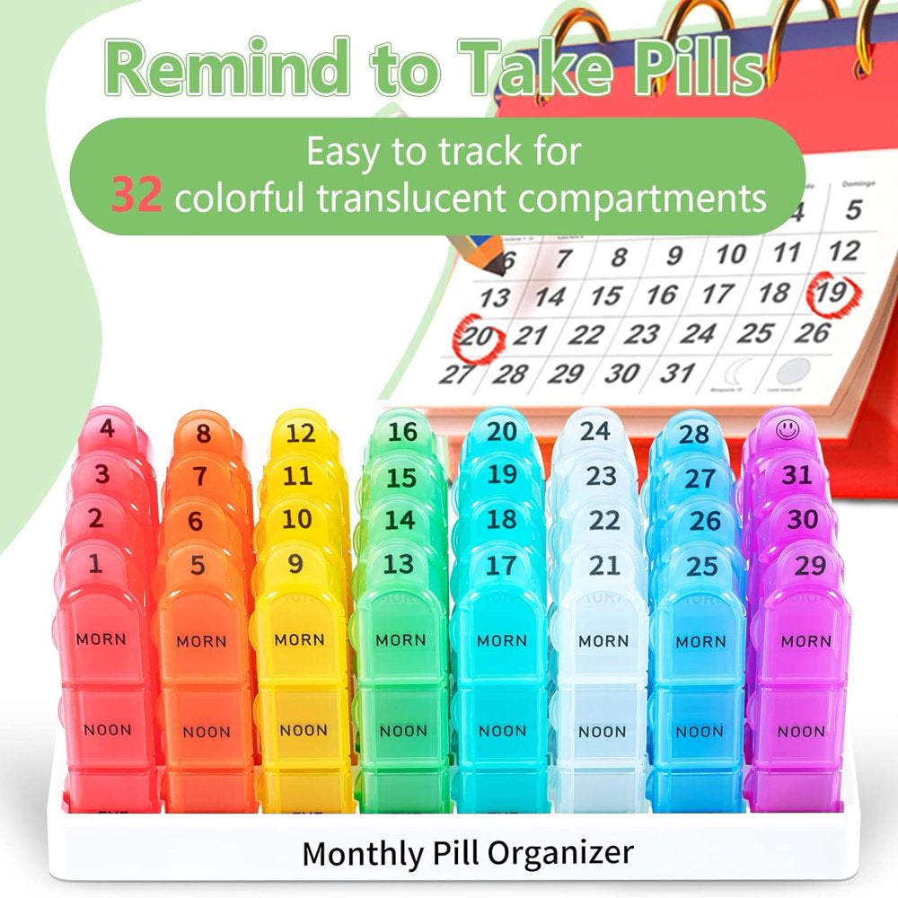 Zoksi Monthly Pill Organizer 3 Times a Day, One Month Pill Box, 30 Day Rainbow Pill Case for Elderly,Daily Medcine Container for Vitamins,Supplement & Medication