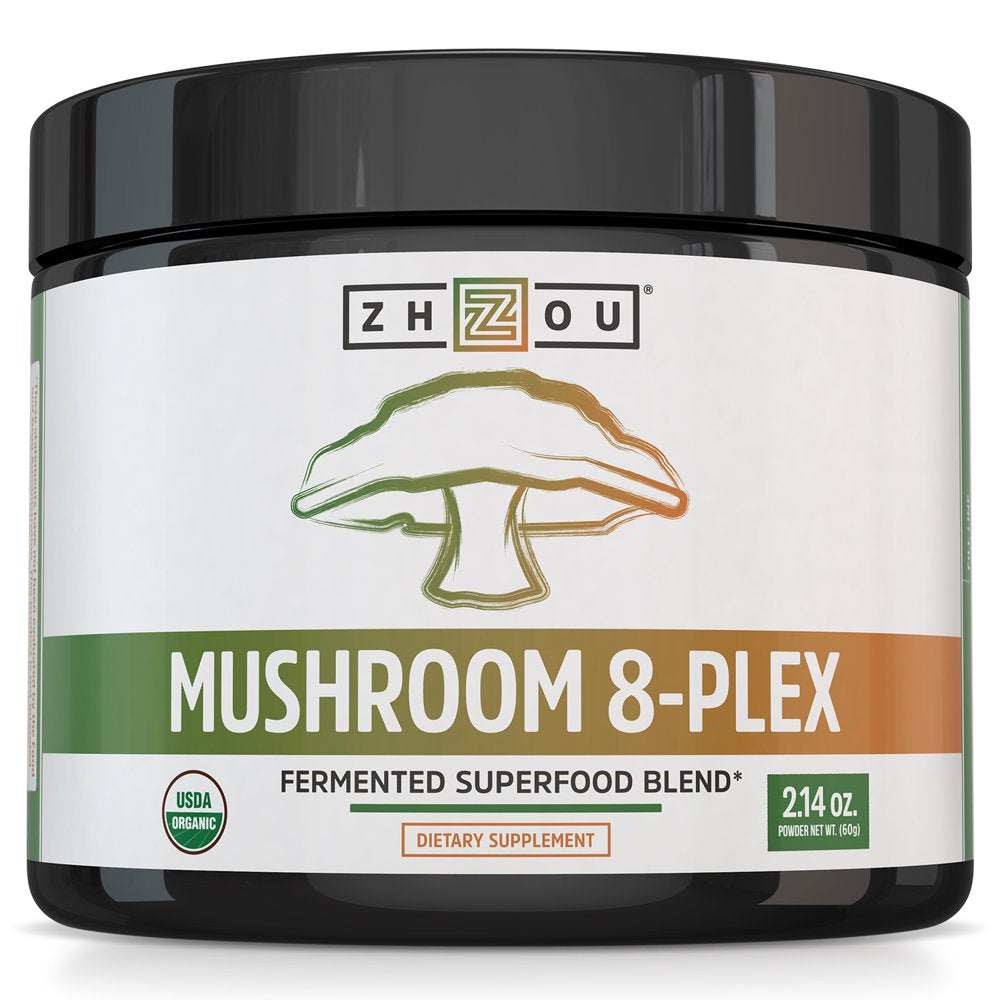 Zhou Mushroom 8-Plex | Boost Immune Support, Energy, Endurance & Overall Wellness | Lions Mane, Reishi Mushroom & Turkey Tail | 30 Servings, 2.14 Oz