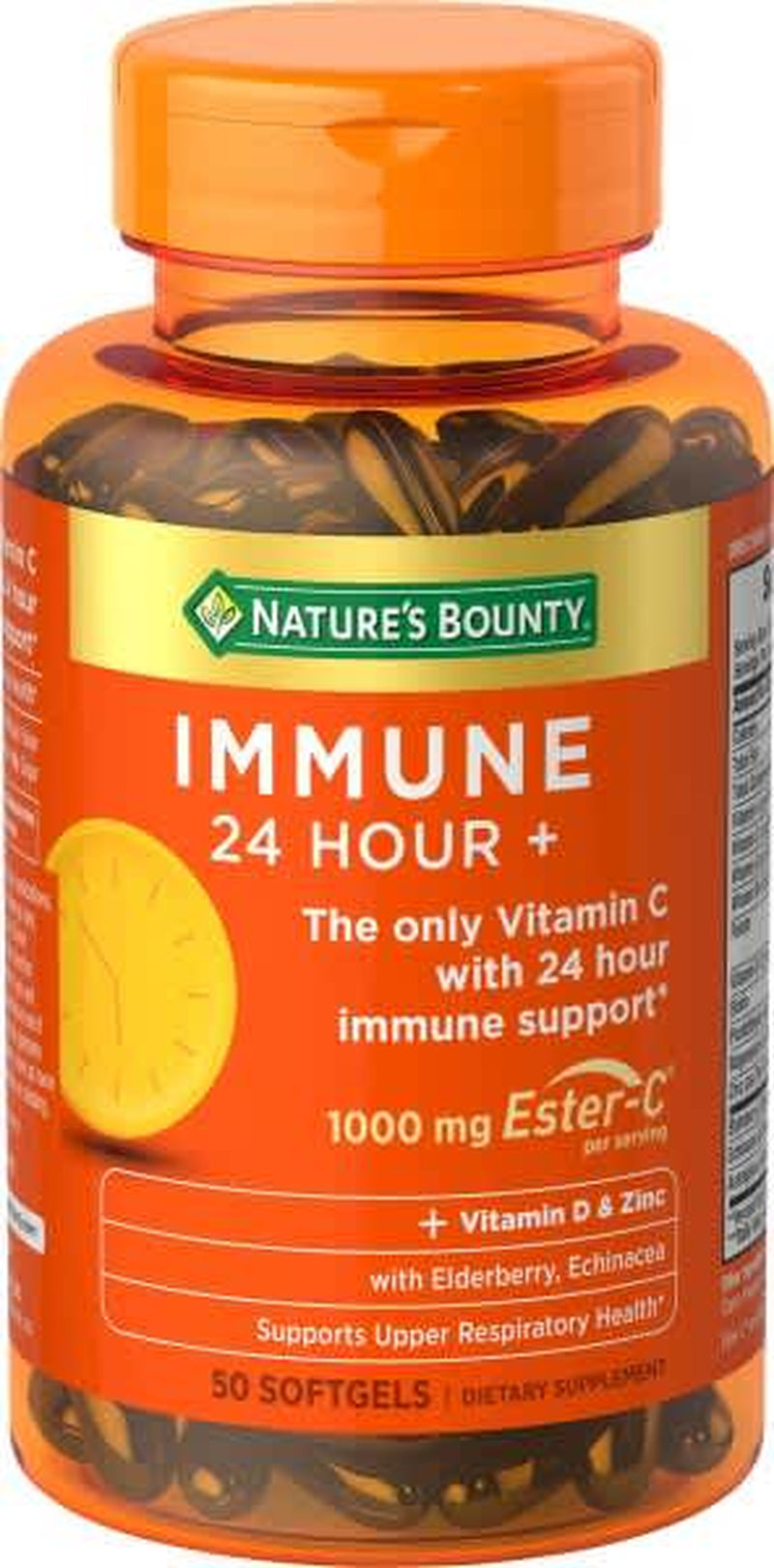 Nature'S Bounty Immune 24 Vitamin C, D & Zinc for Immune Support, 1000 Mg Softgels, 50 Count