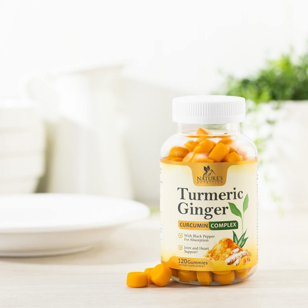 Turmeric Ginger Gummies - Vegan Turmeric Curcumin Gummy with 95% Curcuminoids - Black Pepper for Max Absorption, Herbal Joint Support Supplement, Nature'S Tumeric Extract, Peach Flavor - 120 Gummies