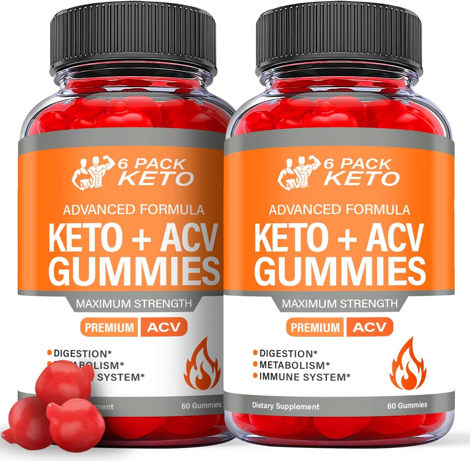 (2 Bottles) 6 Pack Keto ACV Gummies - 6 Pack Keto Gummies, 6 Pack Keto Gummies with Apple Cider Vinegar - Vegan, Non GMO - Advanced Formula Keto Supplement (120 Gummies)