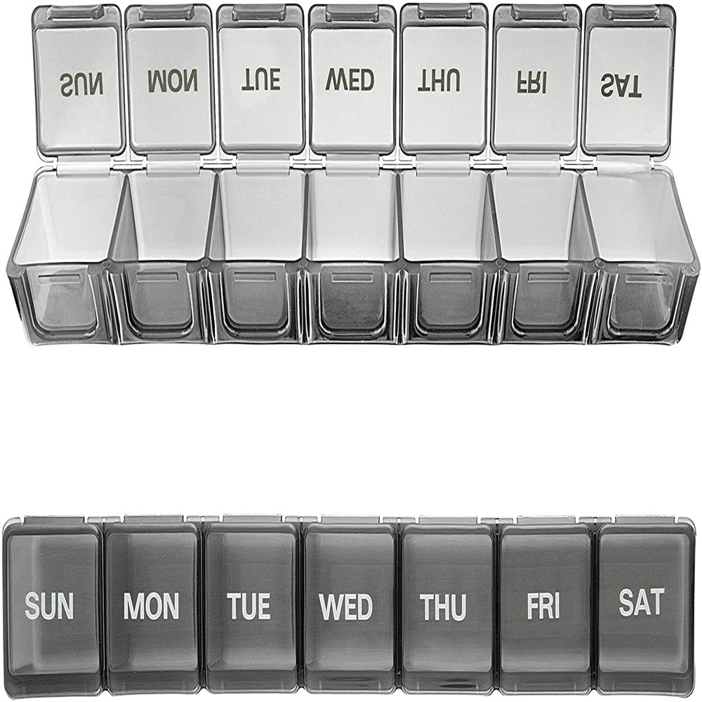 Weekly Pill Organizer Box, 7 Day Medication and Vitamin Holder Container - Large Black