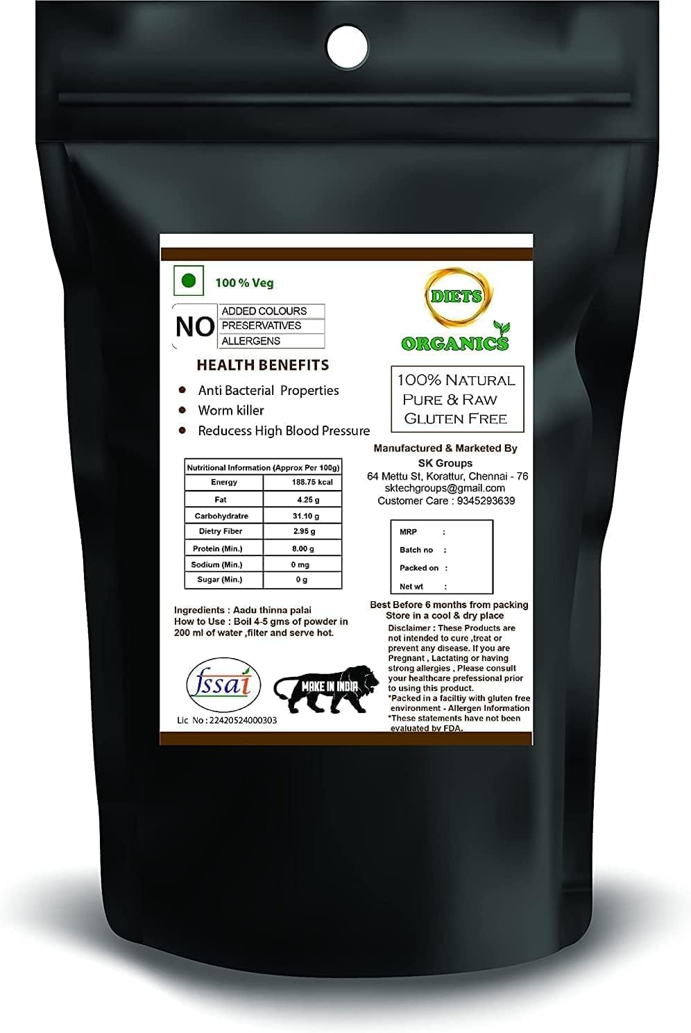 TARIN Diets Organics Aadu Thinna Paalai Powder/Worm Killer Powder-250Gms