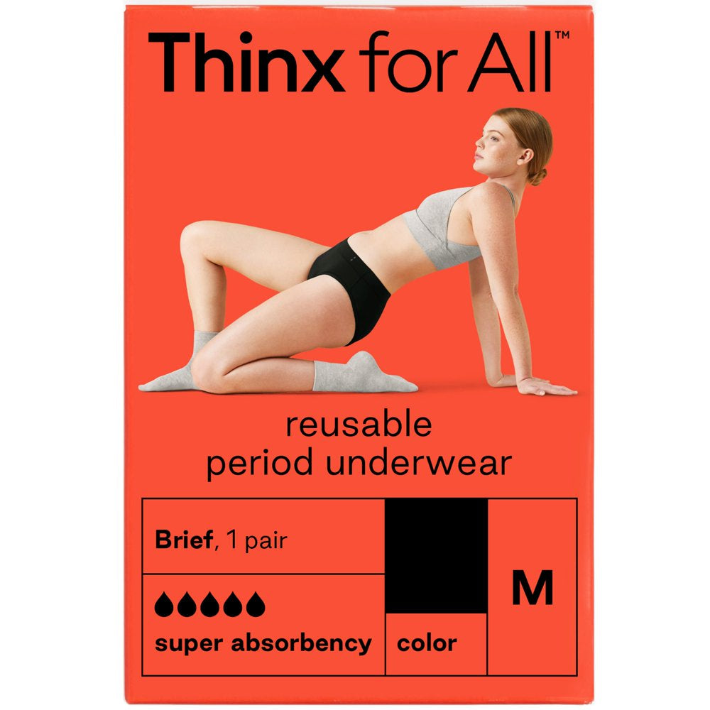 Thinx for All Women'S Super Absorbency Cotton Brief Period Underwear, Medium, Black