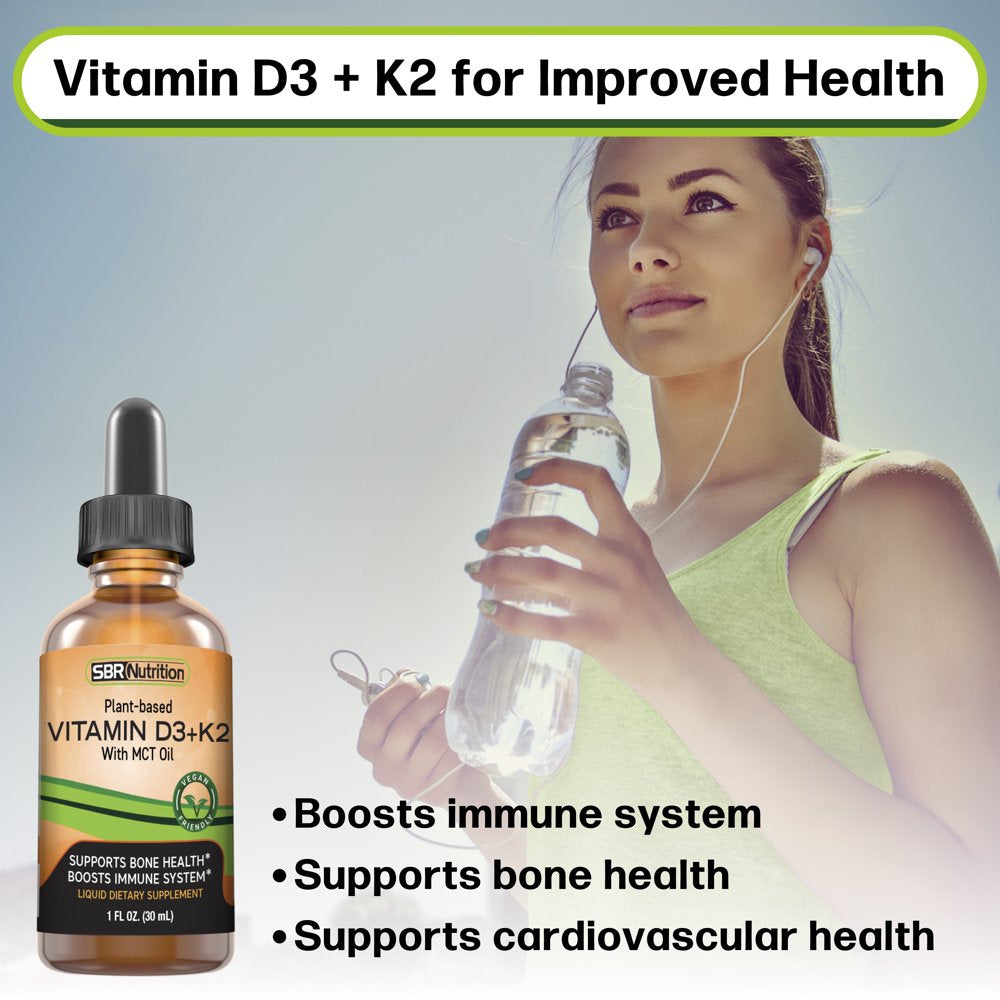 Vegan Vitamin D3 + K2 (MK-7) Sublingual Liquid Drops with MCT Oil | Helps Support Strong Bones and Healthy Heart, Boost Immune System