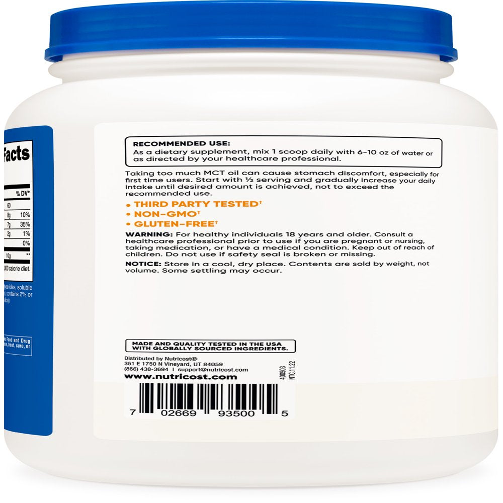 Nutricost MCT Oil Powder 2LBS (32Oz) - Zero Net Carbs Supplement