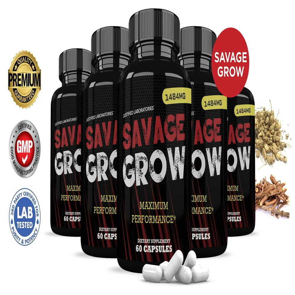 (5 Pack) Savage Grow Men’S Health Supplement 1484Mg 300 Capsules