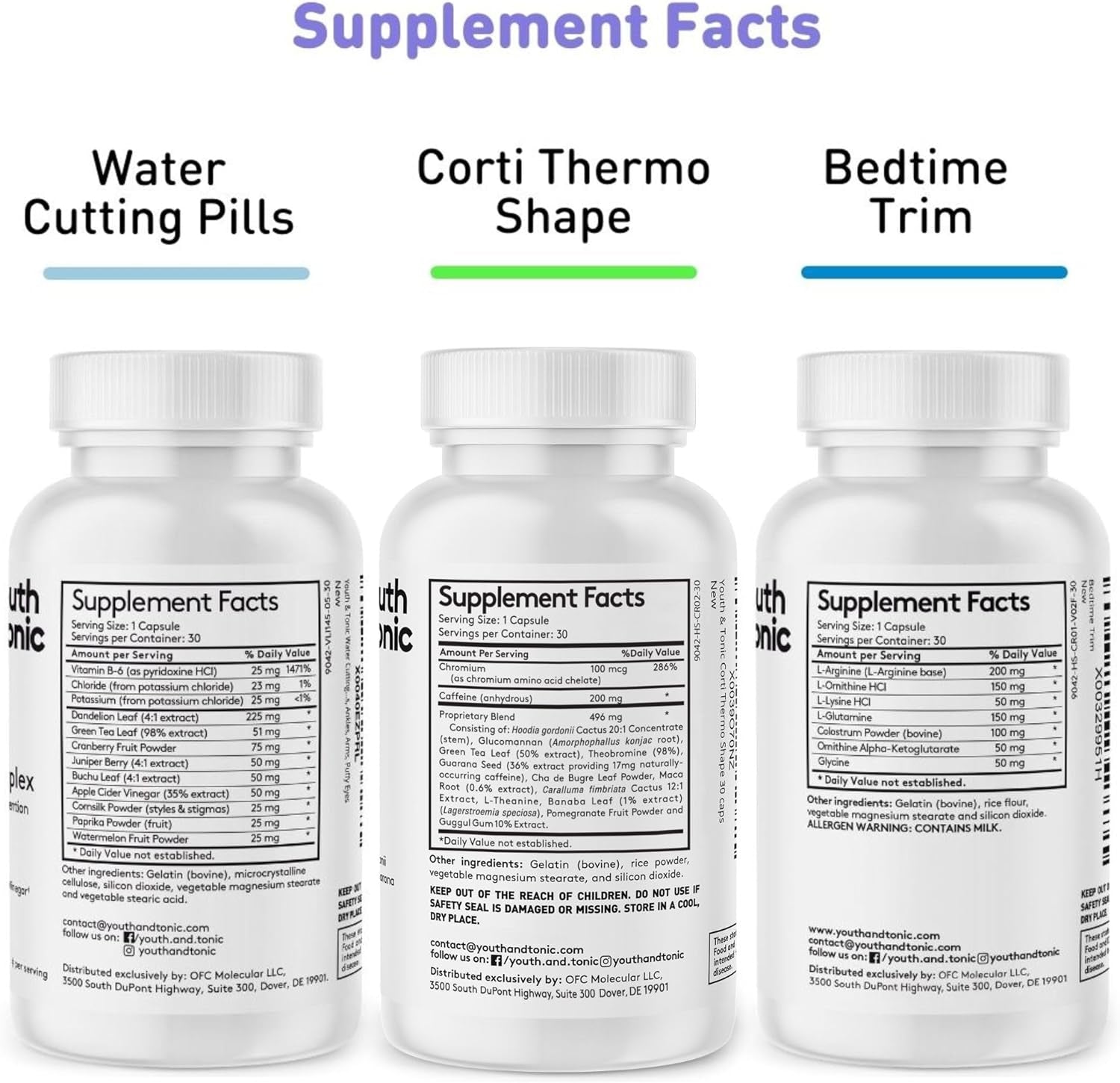 Youth & Tonic Shred Sculpt Lean 3 X Diet Pills W Water Weight Away & Cortithermo Shape & Bedtime Trim as Support for Metabolism Energy Cravings Water Retention Loss & Belly Bloating for Women & Men