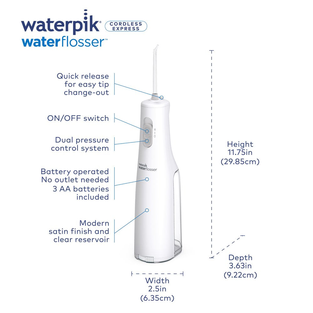 Waterpik Cordless Express Portable Water Flosser Oral Irrigator, WF-02 White