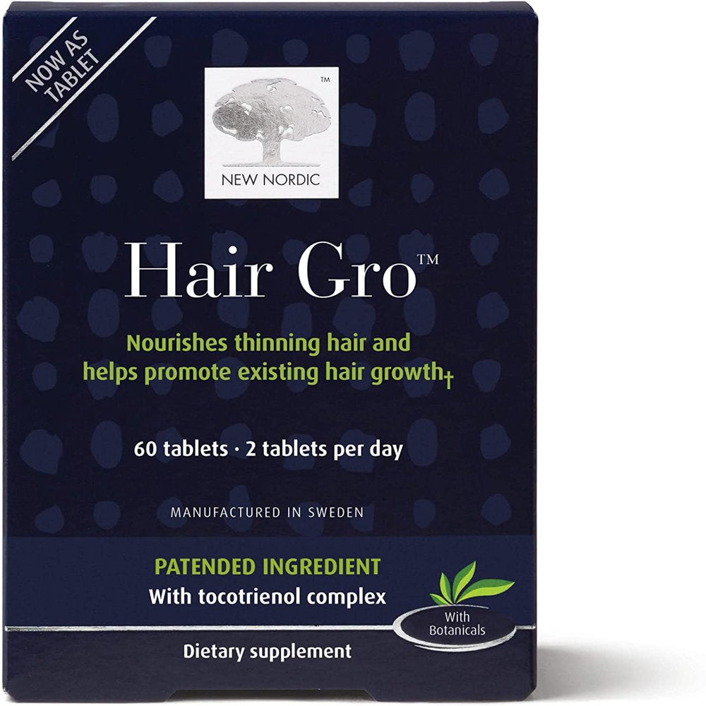 New Nordic Hair GRO | Hair Growth Supplement Tablets | Biotin & Palm Fruit Extract for Natural Regrowth | Swedish Made | 60 Count (Pack of 1)