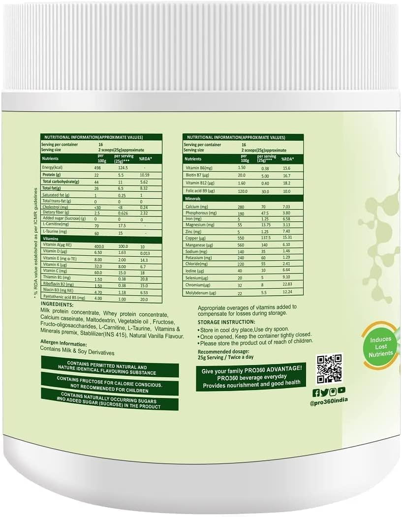 A.K. Pro360 Nephro HP - Dialysis Care Nutritional Protein Drink (Vanilla Flavour) No Added Sugar, Special Dietary Supplement for Kidney/Renal Health, 400 Gm