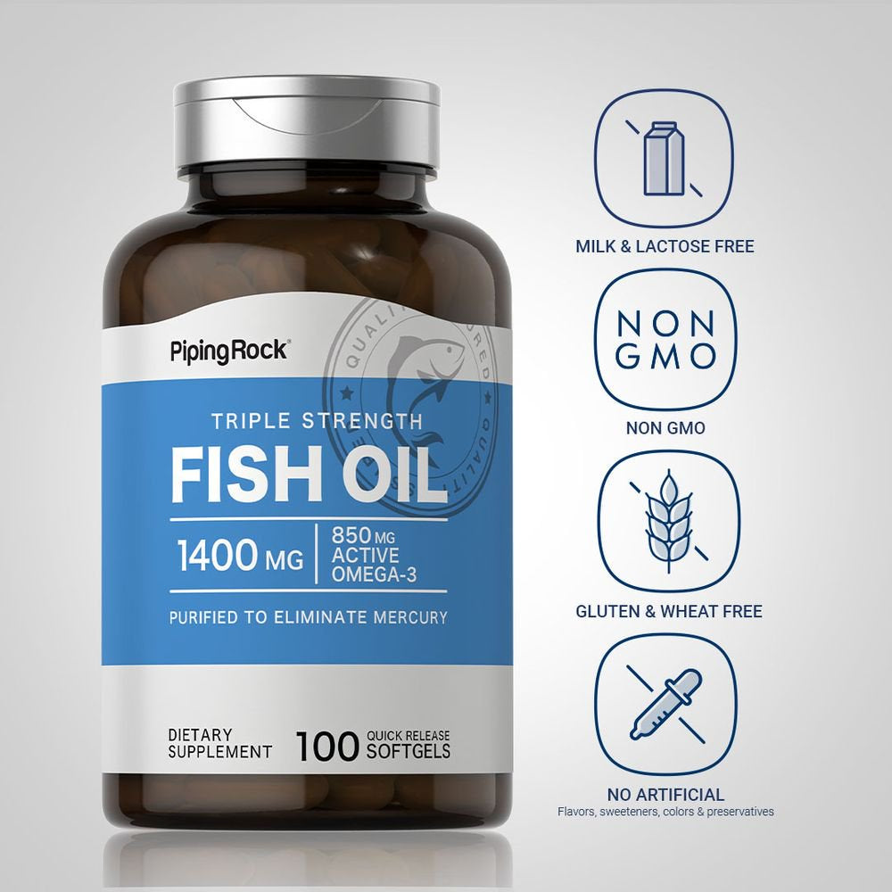 Triple Strength Omega 3 Fish Oil | 100 Softgel Pills | 1360 Mg | EPA & DHA Supplement | by Piping Rock