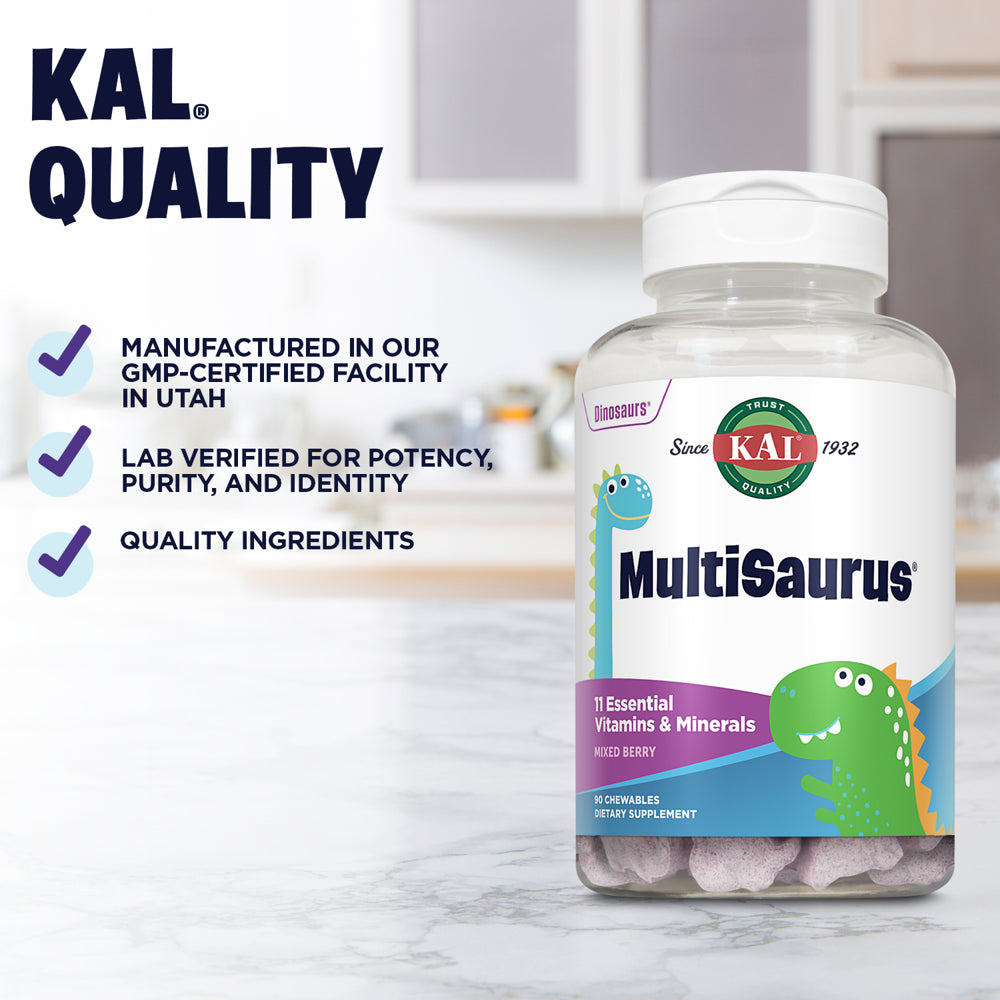 KAL Kids Multisaurus Vitamins & Minerals | Mixed Berry Flavor | Childrens Once Daily Multivitamin | 90 Chewables