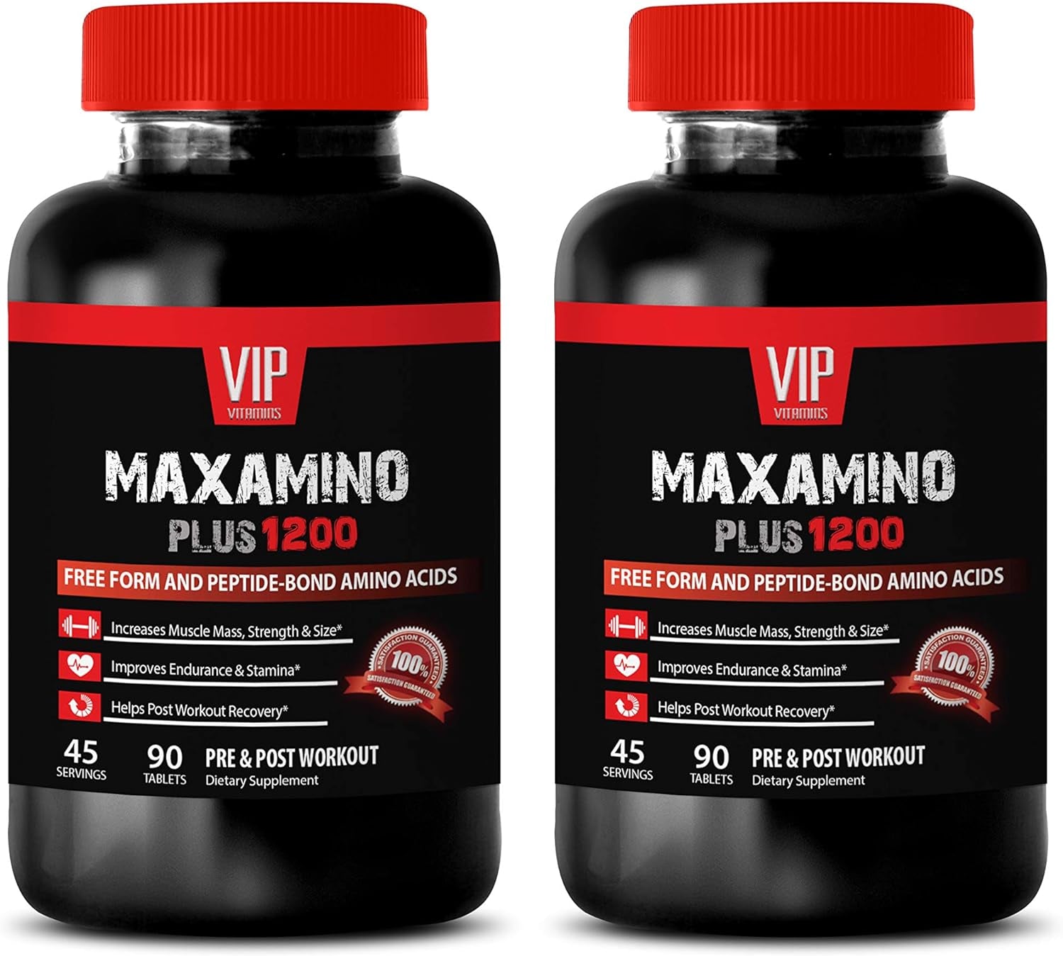 VIP VITAMINS Recovery Workout, Muscle Health Supplements - MAXAMINO plus 1200 MG PRE & Post Workout - Amino Acid Complex, 2 Bottles (180 Tablets)