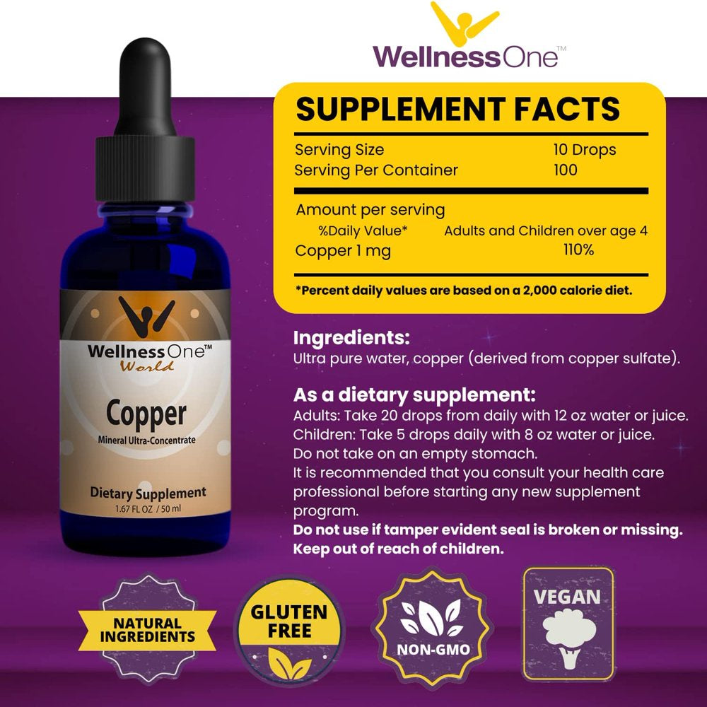 Wellnessone Copper Sulfate Liquid Vitamin Supplement - Liquid Copper Ionic Mineral Drops,50 Ml