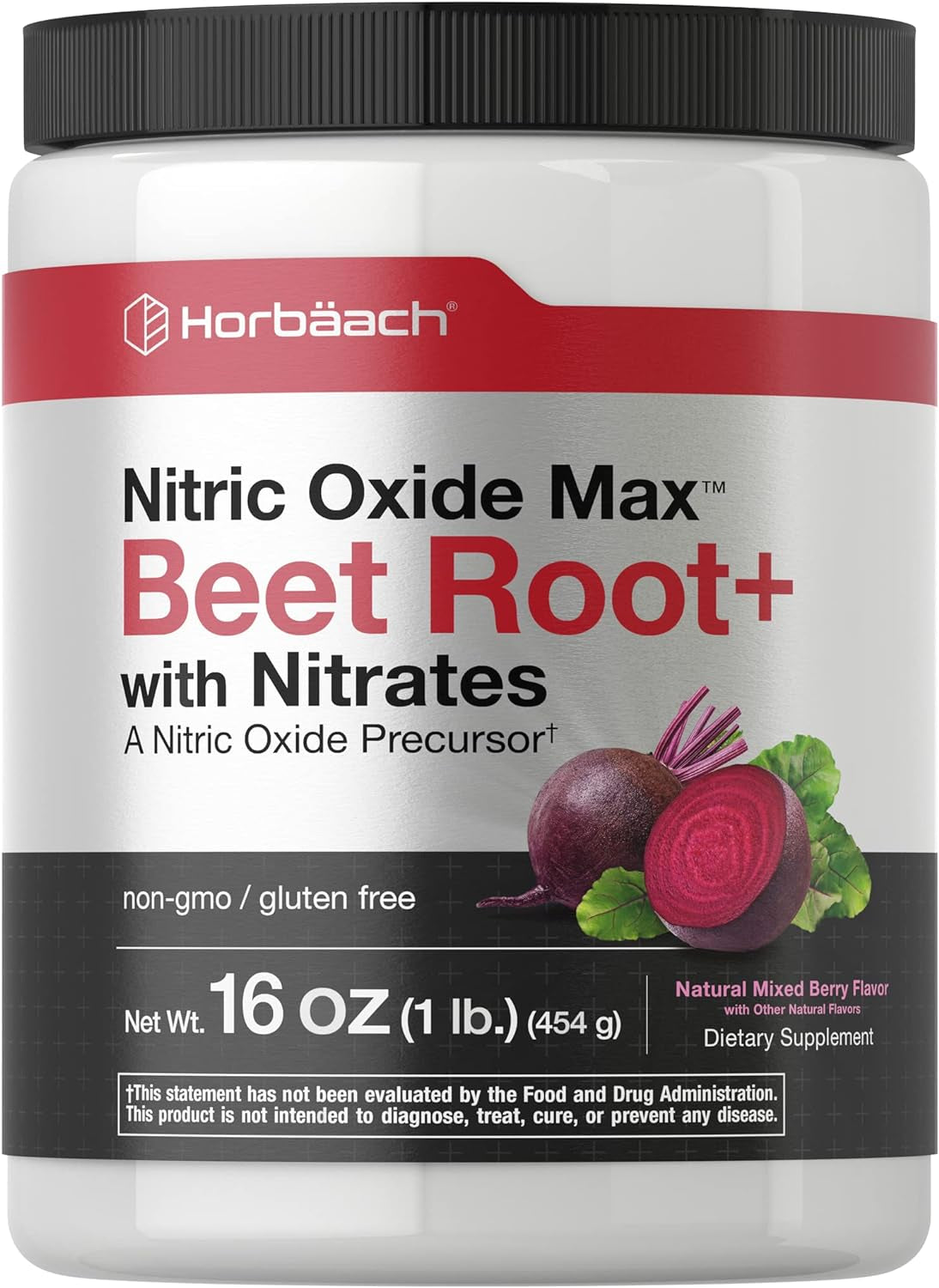 Nitric Oxide Beet Root Powder | 16 Oz (454G) | Natural Mixed Berry Flavor | with Nitrates | Vegan, Non-Gmo, and Gluten Free Supplement | by Horbaach