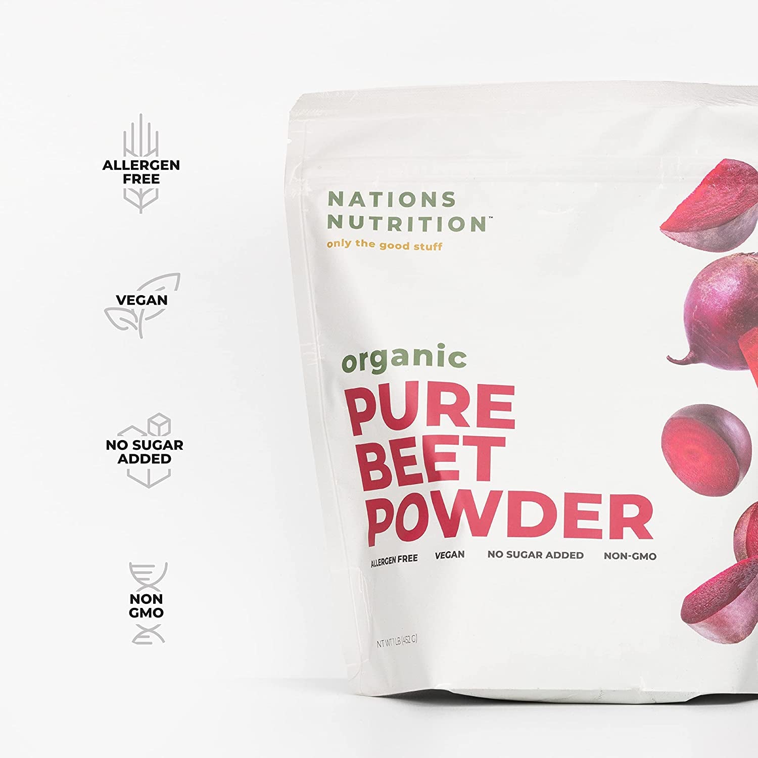 Nations Nutrition Pure Beet Root Powder Organic - Nitric Oxide Circulation Superfood, Supports Blood Flow & Heart Health - Increase Stamina & Natural Energy, 30+ Servings (1 LB Bag)