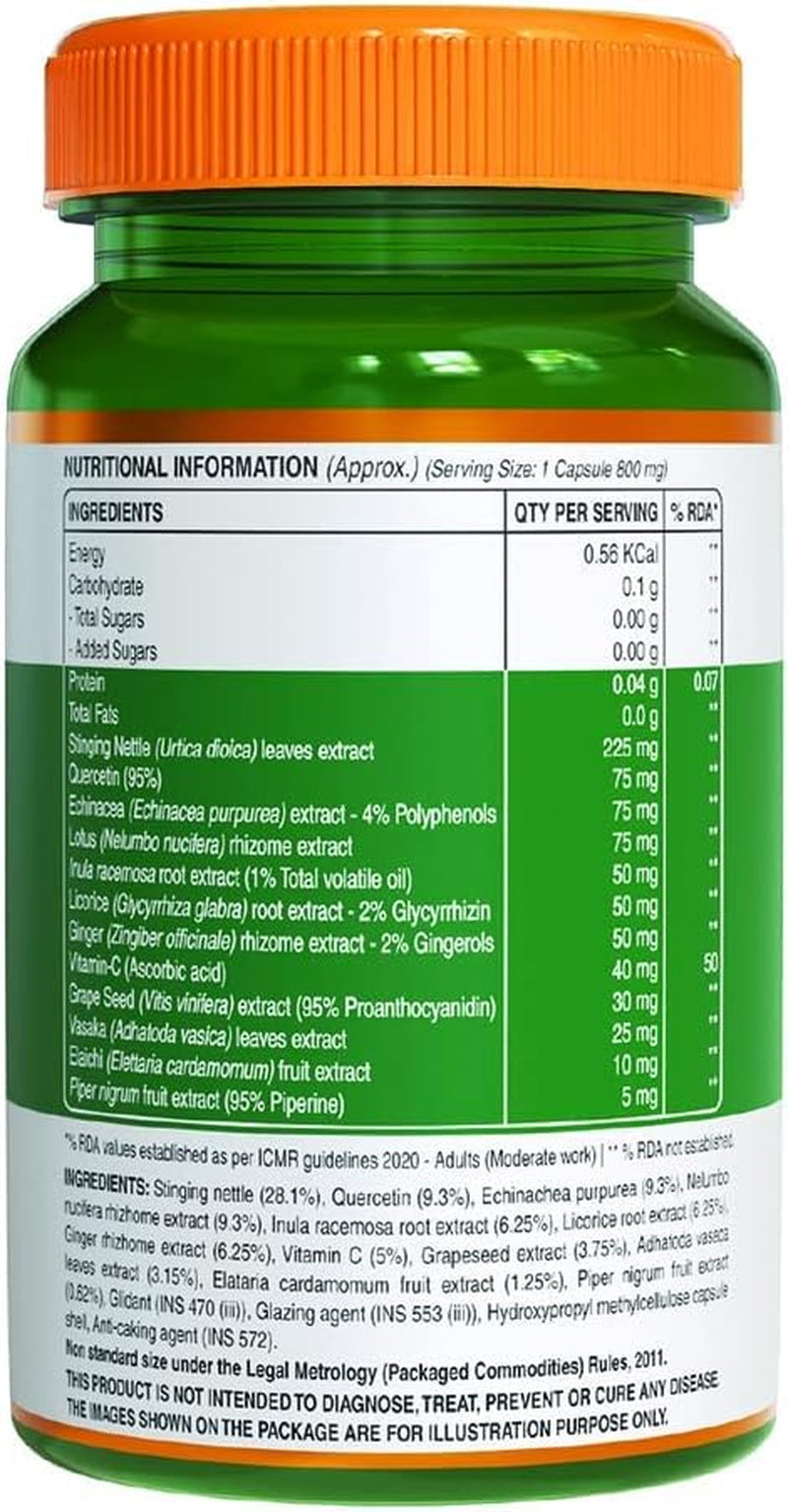 Uxa Pure Nutrition Lung Detox Supplement with Natural Herbal Blend of Vitamin C, Grapeseed & Vasaka Leaves Extract | Lung Cleanser for Detoxification of Lung and Immune Defence - 60 Veg Capsules