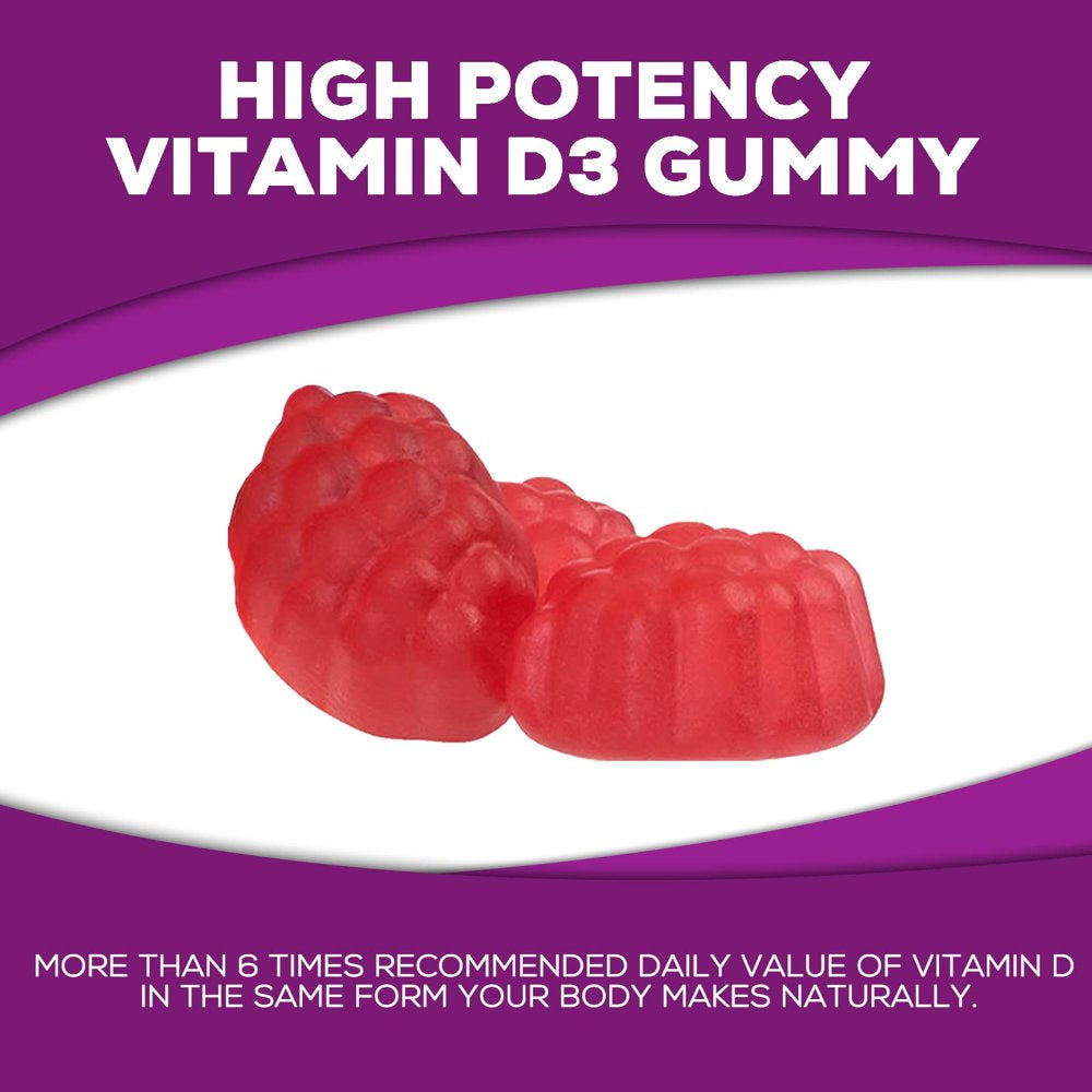 Vitamin D3 Gummies 5,000 IU Extra Strength 125 Mcg D3 Supplement Gummy - Support Natural Bone, Muscle, & Immune Health - Gluten Free - Non-Gmo - Nature'S Raspberry Flavor - 60 Gummies - 60 Day Supply